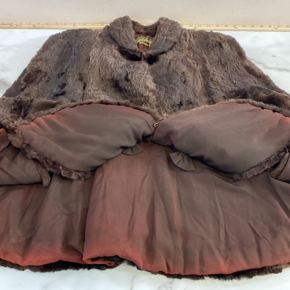 Davidson's Indiana Vintage Real Fur Poncho Coat Jacket Womens Size OS Brown Soft - Picture 9 of 13